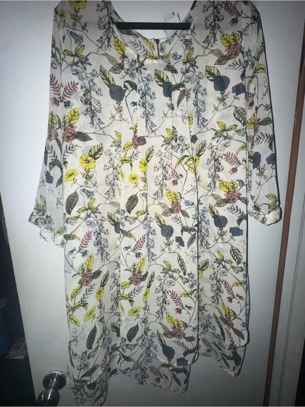 Junarose Cream Floral Tunic Blouse with Yellow and Pink Accents